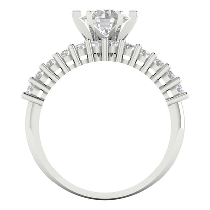 1.66 cttw Round Cut White Sapphire Bridal Set - Solid White Gold Engagement Ring & Wedding Band