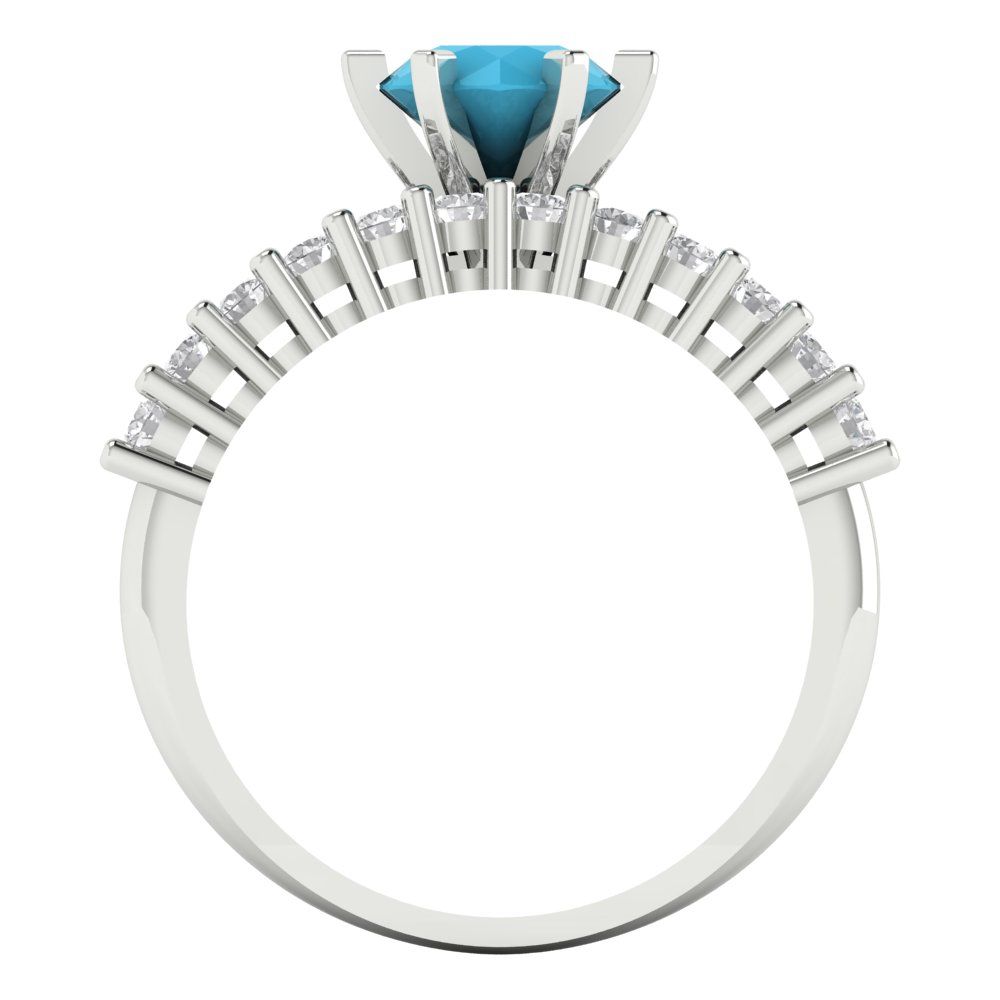 1.66 cttw Round Cut Simulated Turquoise Bridal Set - Solid White Gold Engagement Ring & Wedding Band
