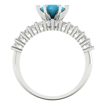 1.66 cttw Round Cut Simulated Turquoise Bridal Set - Solid White Gold Engagement Ring & Wedding Band