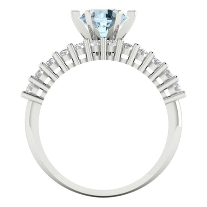 1.66 cttw Round Cut Simulated Blue Diamond Bridal Set - Solid White Gold Engagement Ring & Wedding Band