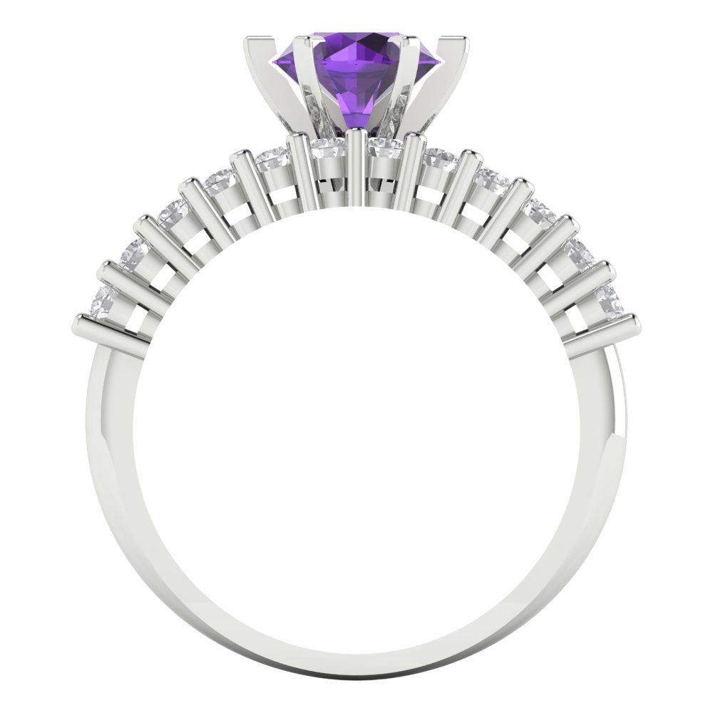 1.66 cttw Round Cut Natural Amethyst Bridal Set - Solid White Gold Engagement Ring & Wedding Band