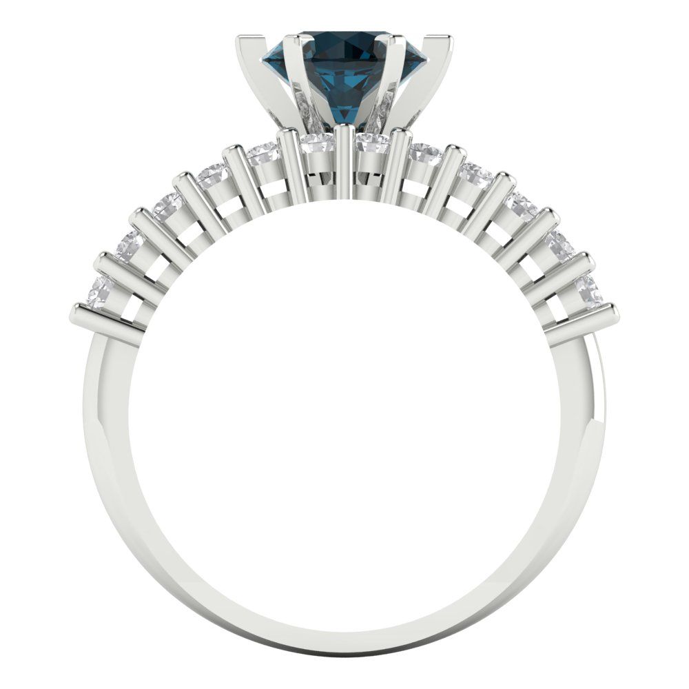 1.66 cttw Round Cut Natural London Blue Topaz Bridal Set - Solid White Gold Engagement Ring & Wedding Band
