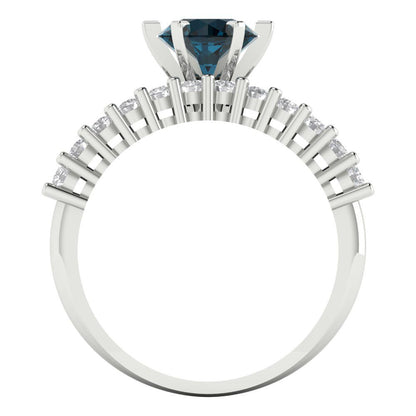 1.66 cttw Round Cut Natural London Blue Topaz Bridal Set - Solid White Gold Engagement Ring & Wedding Band