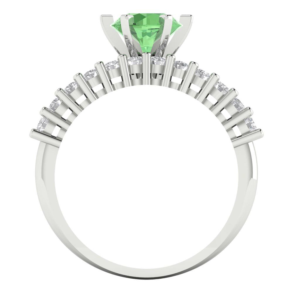 1.66 cttw Round Cut Simulated Green Diamond Bridal Set - Solid White Gold Engagement Ring & Wedding Band