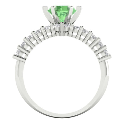 1.66 cttw Round Cut Simulated Green Diamond Bridal Set - Solid White Gold Engagement Ring & Wedding Band