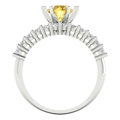 1.66 cttw Round Cut Simulated Yellow Diamond Bridal Set - Solid White Gold Engagement Ring & Wedding Band