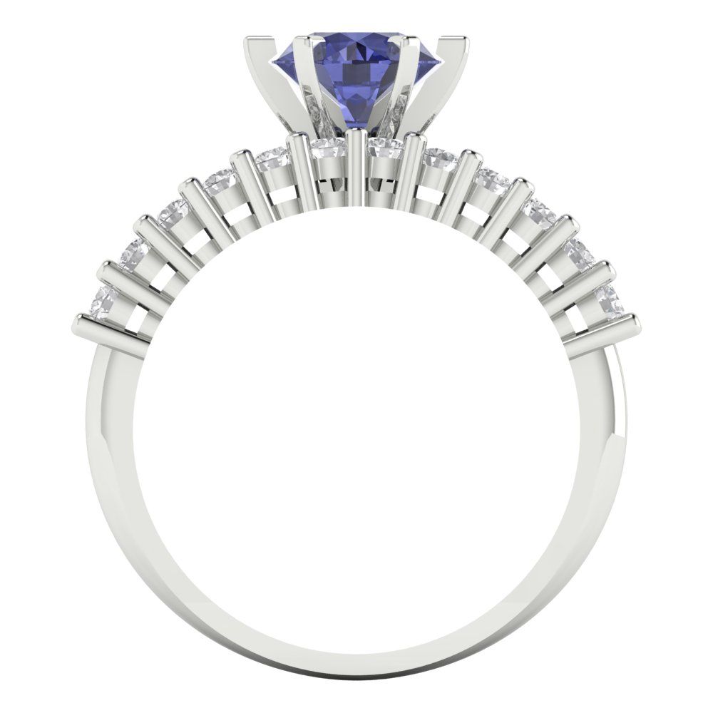 1.66 cttw Round Cut Simulated Tanzanite Bridal Set - Solid White Gold Engagement Ring & Wedding Band