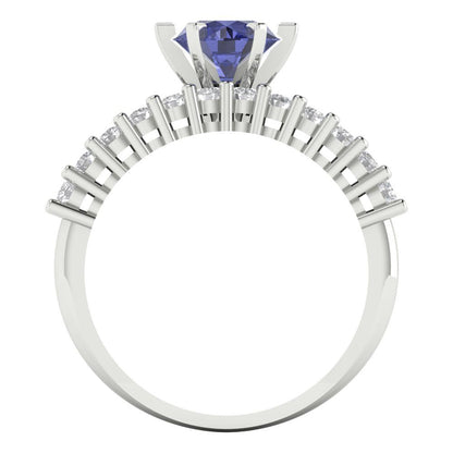 1.66 cttw Round Cut Simulated Tanzanite Bridal Set - Solid White Gold Engagement Ring & Wedding Band