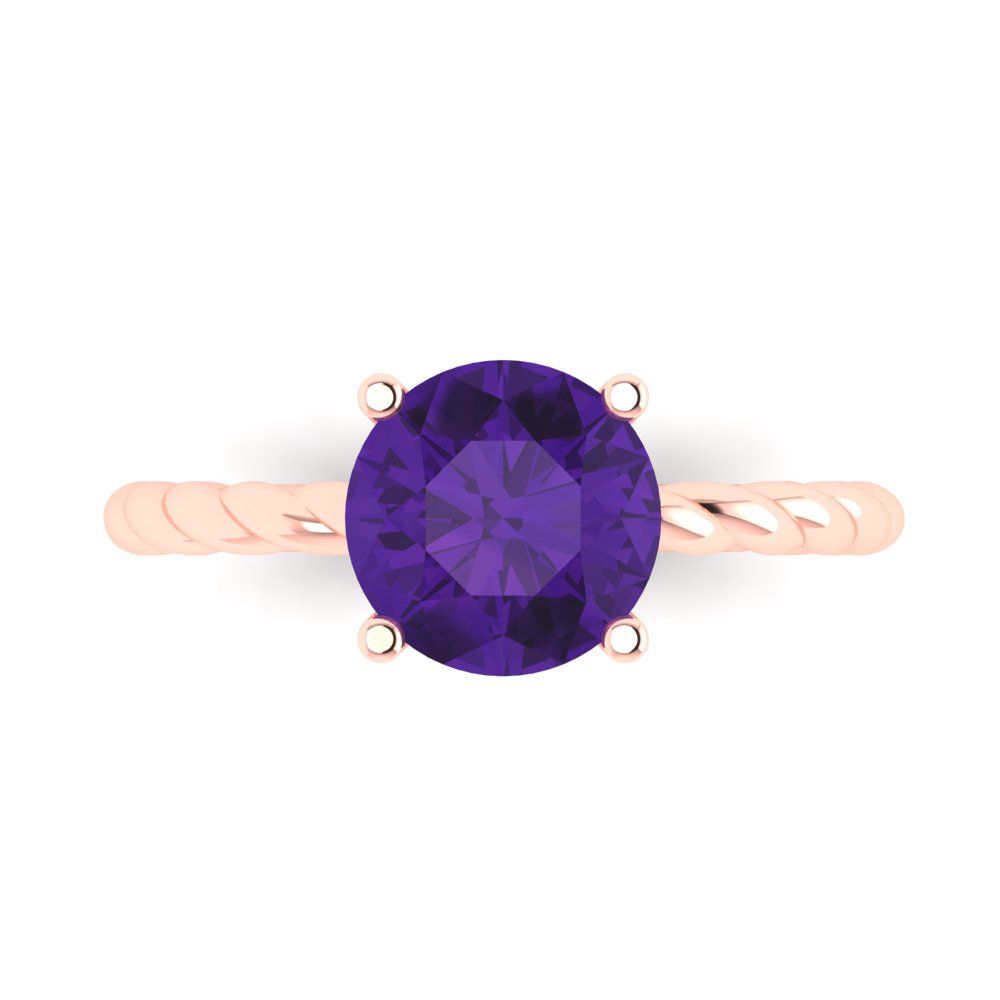 2 cttw Natural Amethyst Solitaire  Engagement Ring - Solid Gold (Round Cut,8.0mm)