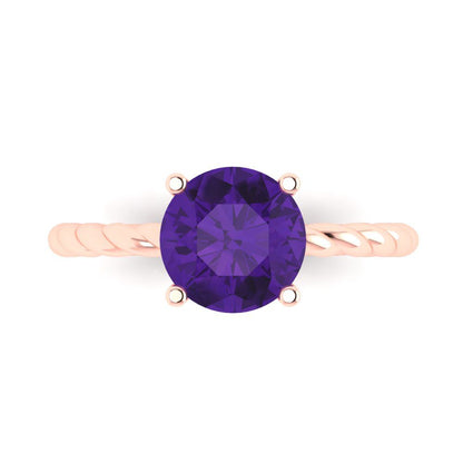 2 cttw Natural Amethyst Solitaire  Engagement Ring - Solid Gold (Round Cut,8.0mm)
