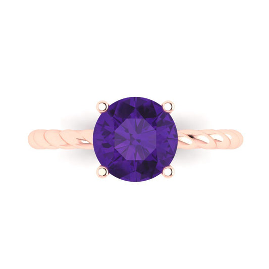2 cttw Natural Amethyst Solitaire  Engagement Ring - Solid Rose Gold (VVS1, Round Cut,8.0mm)