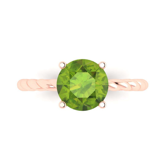 2 cttw Natural Peridot Solitaire  Engagement Ring - Solid Rose Gold (VVS1, Round Cut,8.0mm)