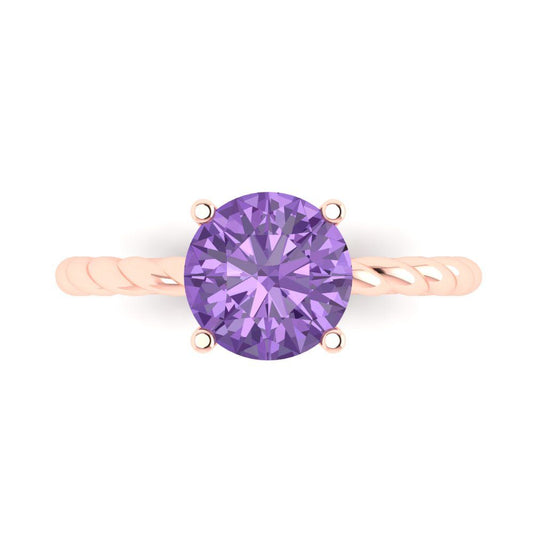 2 cttw Simulated Alexandrite Solitaire  Engagement Ring - Solid Rose Gold (VVS1, Round Cut,8.0mm)