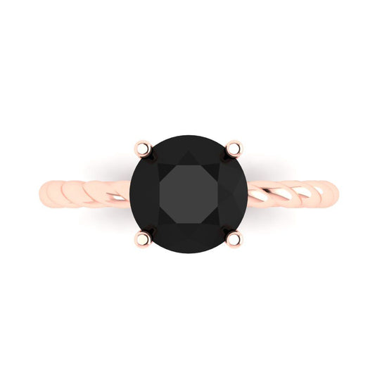 2 cttw Natural Onyx Solitaire  Engagement Ring - Solid Rose Gold (VVS1, Round Cut,8.0mm)