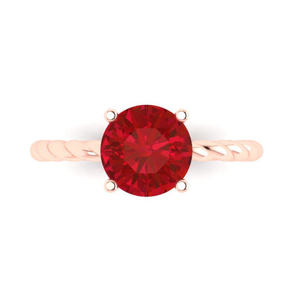 2 cttw Simulated Ruby Solitaire  Engagement Ring - Solid Rose Gold (VVS1, Round Cut,8.0mm)