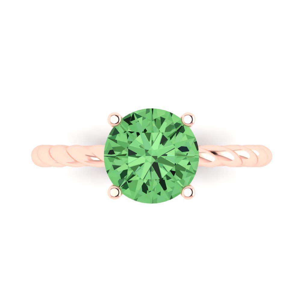 2 cttw Zirconia Simulated Green Diamond Solitaire  Engagement Ring - Solid Gold (VVS1, Round Cut,8.0mm)