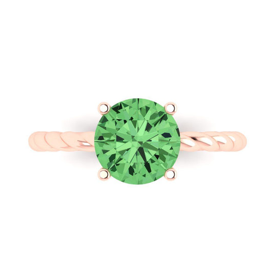 2 cttw Zirconia Simulated Green Diamond Solitaire  Engagement Ring - Solid Rose Gold (VVS1, Round Cut,8.0mm)