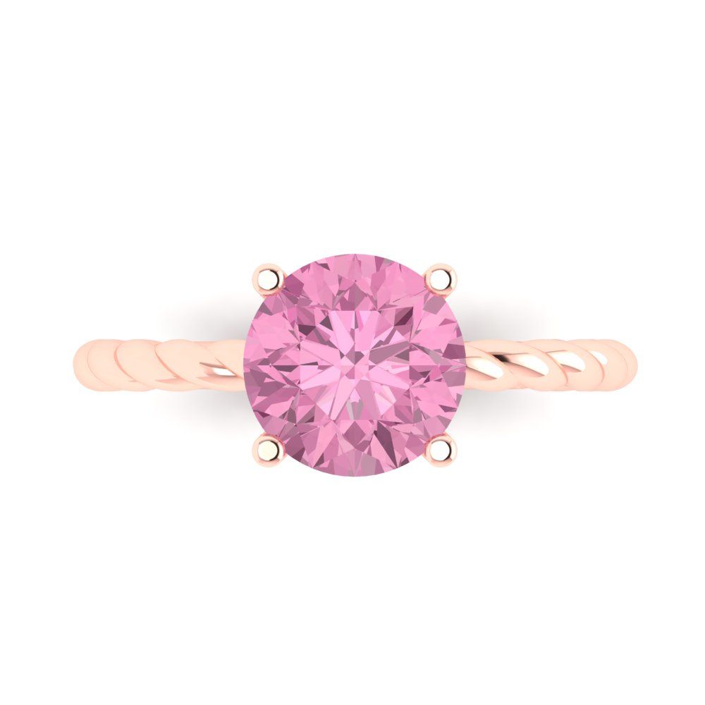 2 cttw Zirconia Simulated Pink Diamond Solitaire  Engagement Ring - Solid Gold (VVS1, Round Cut,8.0mm)