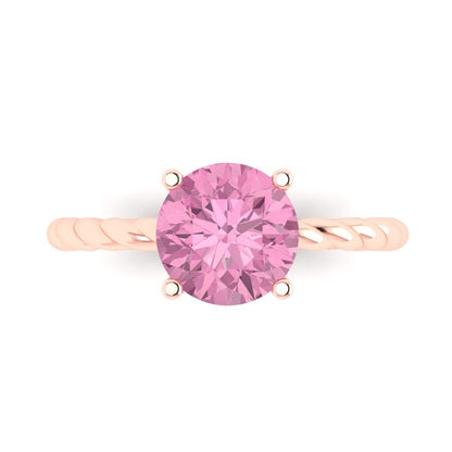 2 cttw Zirconia Simulated Pink Diamond Solitaire  Engagement Ring - Solid Gold (VVS1, Round Cut,8.0mm)