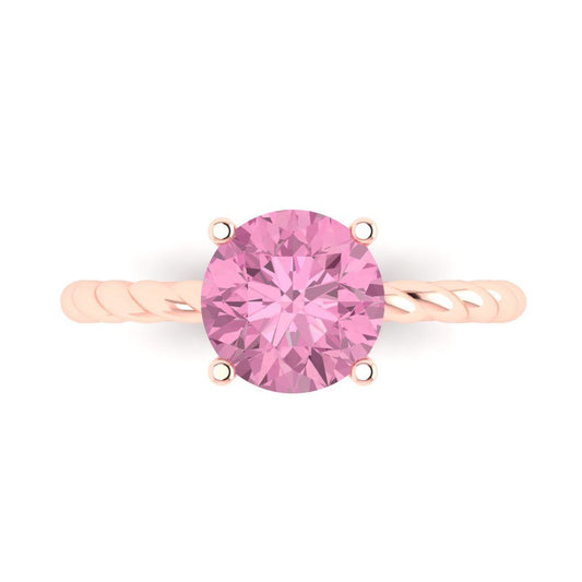 2 cttw Zirconia Simulated Pink Diamond Solitaire  Engagement Ring - Solid Rose Gold (VVS1, Round Cut,8.0mm)