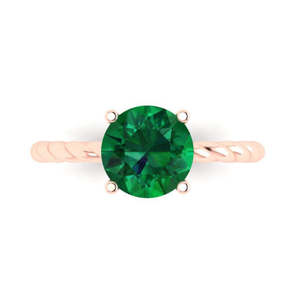 2 cttw Simulated Emerald Solitaire  Engagement Ring - Solid Gold (Round Cut,8.0mm)
