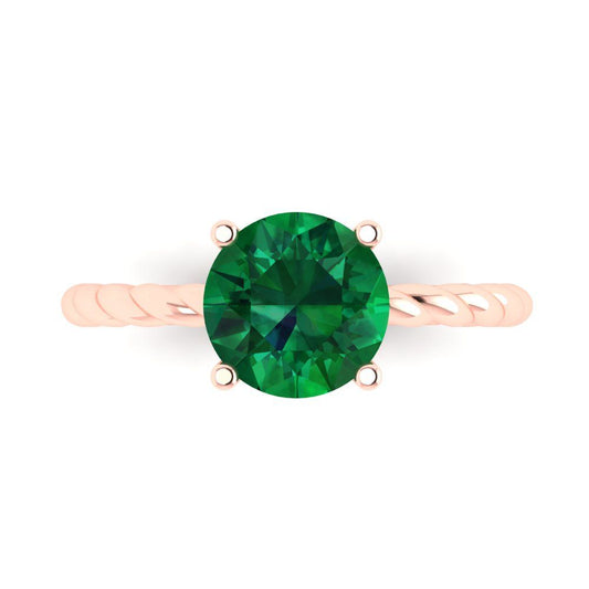 2 cttw Simulated Emerald Solitaire  Engagement Ring - Solid Rose Gold (VVS1, Round Cut,8.0mm)