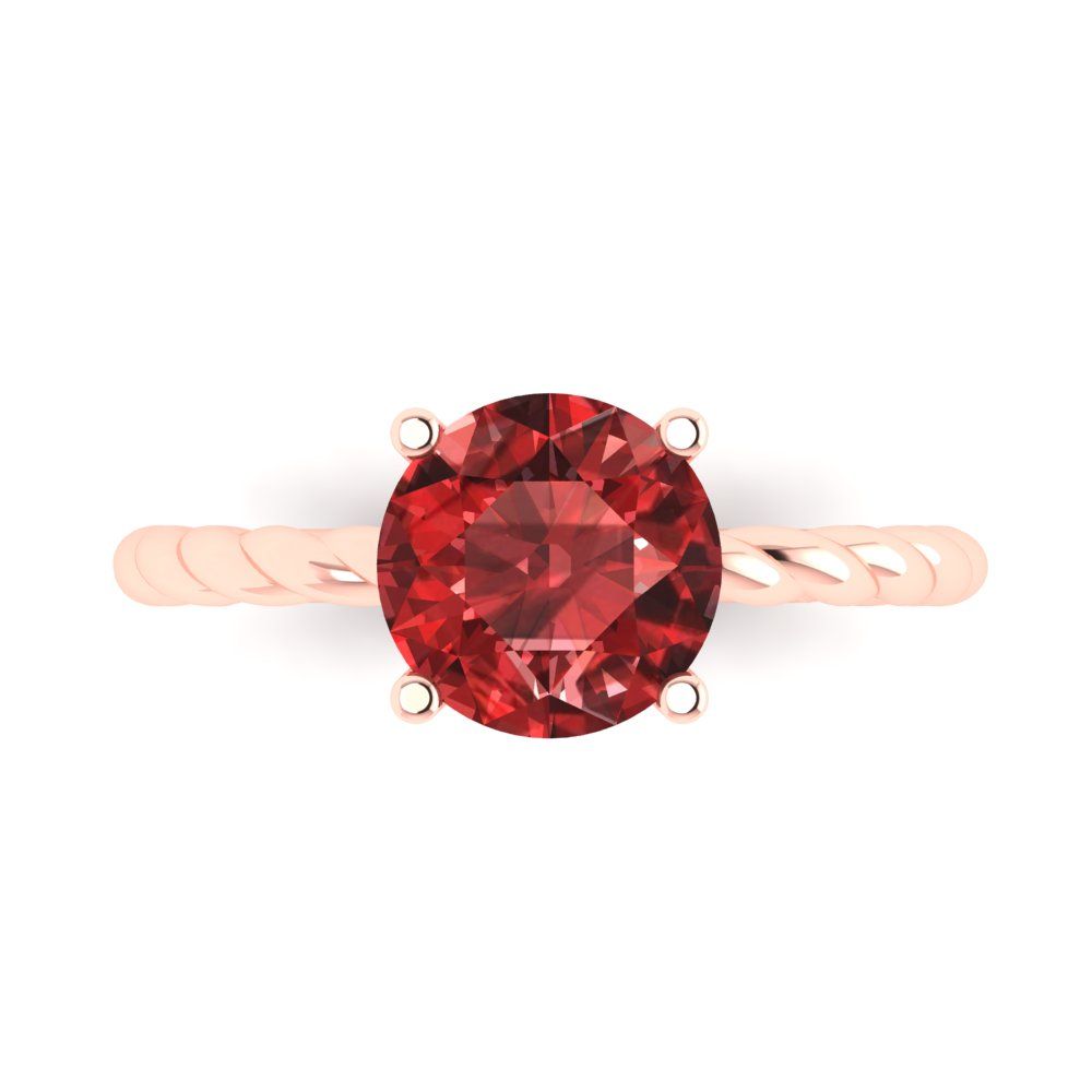 2 cttw Natural Garnet Solitaire  Engagement Ring - Solid Gold (Round Cut,8.0mm)