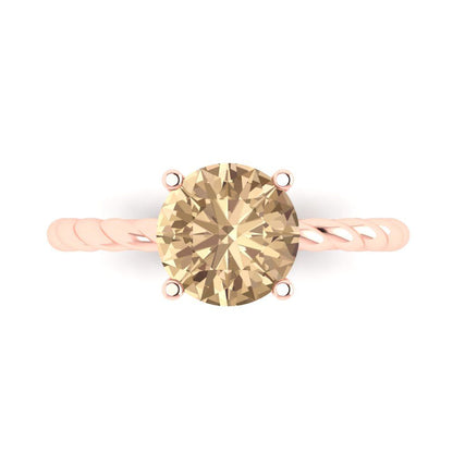 2 cttw Yellow Moissanite Solitaire  Engagement Ring - Solid Gold (Round Cut,8.0mm)