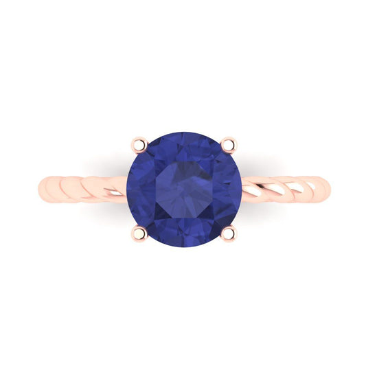 2 cttw Simulated Tanzanite Solitaire  Engagement Ring - Solid Rose Gold (VVS1, Round Cut,8.0mm)
