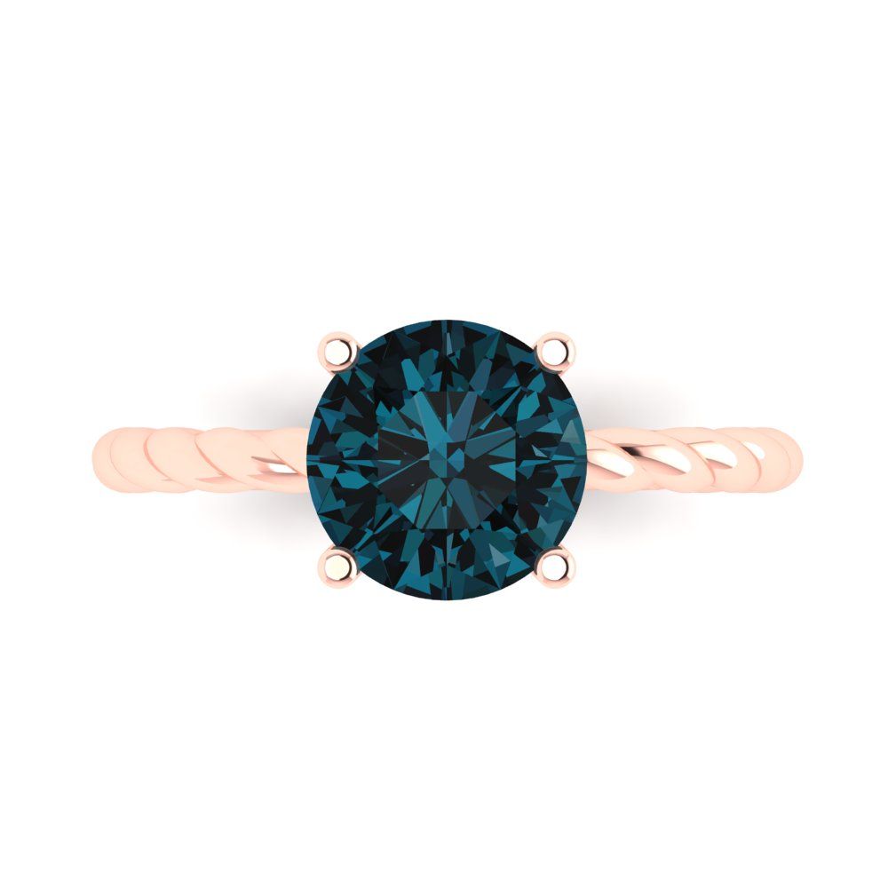 2 cttw Natural London Blue Topaz Solitaire  Engagement Ring - Solid Gold (Round Cut,8.0mm)