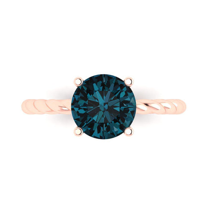 2 cttw Natural London Blue Topaz Solitaire  Engagement Ring - Solid Gold (Round Cut,8.0mm)