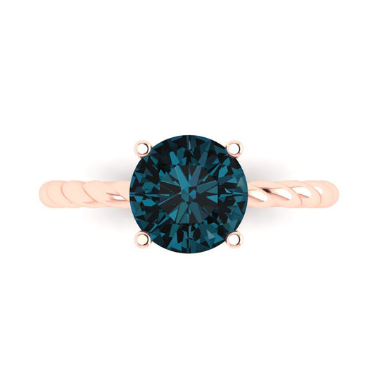 2 cttw Natural London Blue Topaz Solitaire  Engagement Ring - Solid Rose Gold (VVS1, Round Cut,8.0mm)