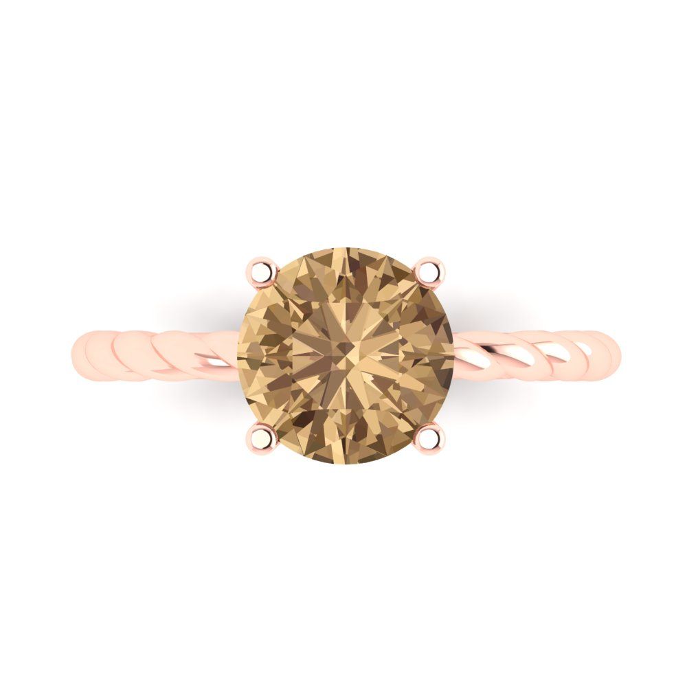 2 cttw Zirconia Simulated Champagne Diamond Solitaire  Engagement Ring - Solid Gold (VVS1, Round Cut,8.0mm)