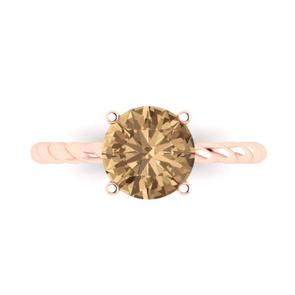 2 cttw Zirconia Simulated Champagne Diamond Solitaire  Engagement Ring - Solid Gold (VVS1, Round Cut,8.0mm)