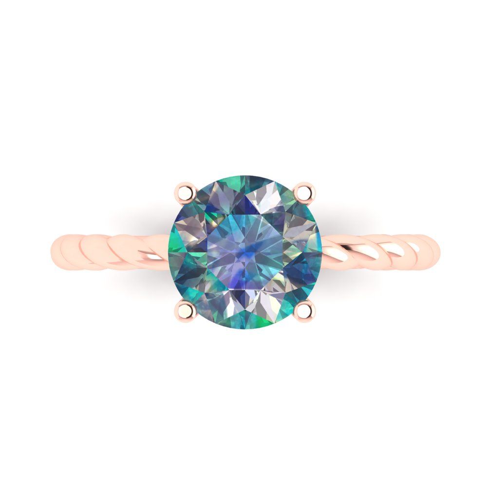 2 cttw Blue Moissanite Solitaire  Engagement Ring - Solid Gold (Round Cut,8.0mm)