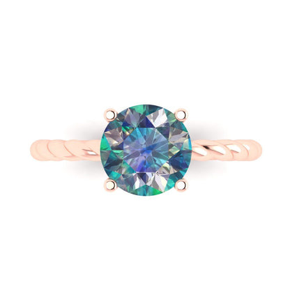 2 cttw Blue Moissanite Solitaire  Engagement Ring - Solid Gold (Round Cut,8.0mm)