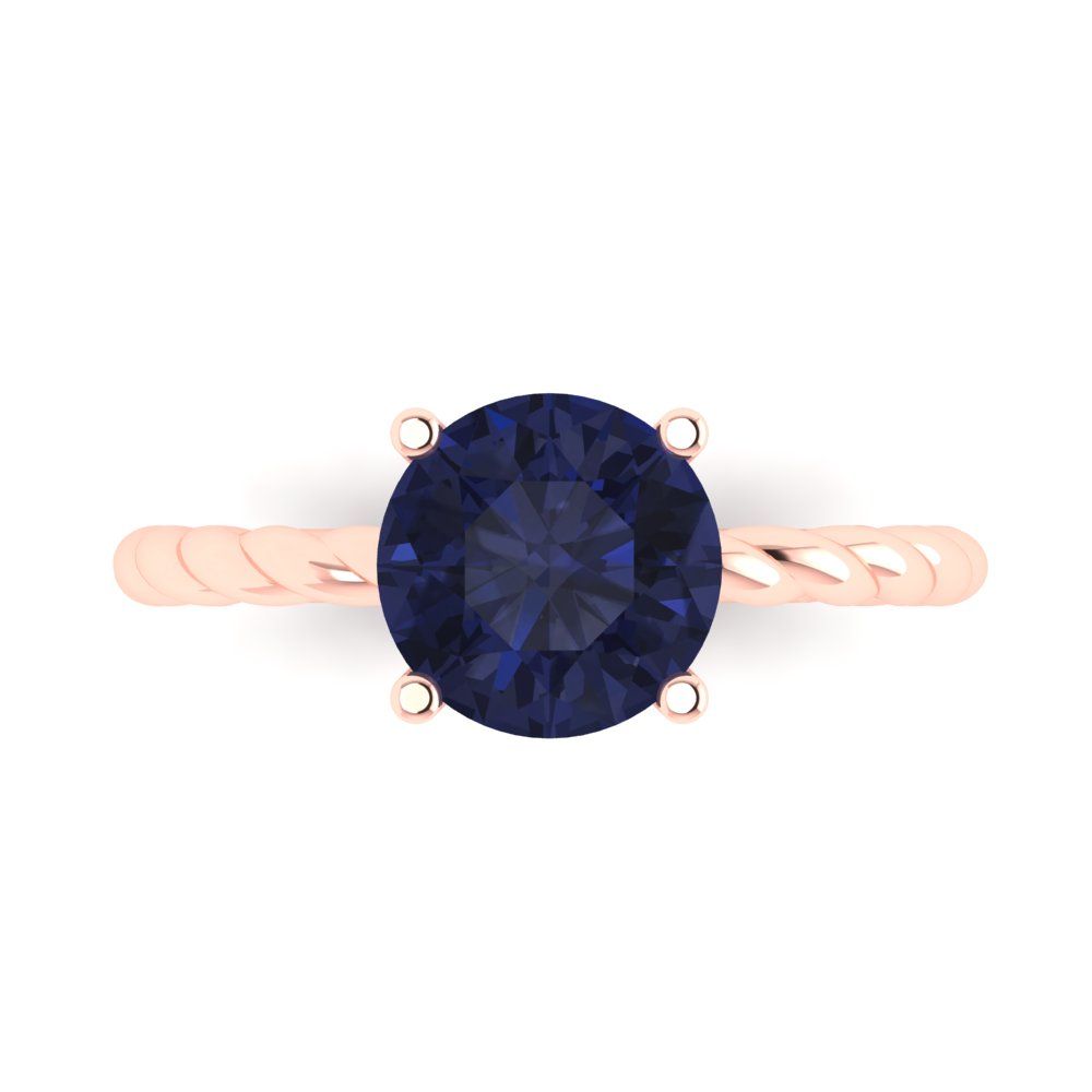 2 cttw Simulated Blue Sapphire Solitaire  Engagement Ring - Solid Gold (Round Cut,8.0mm)