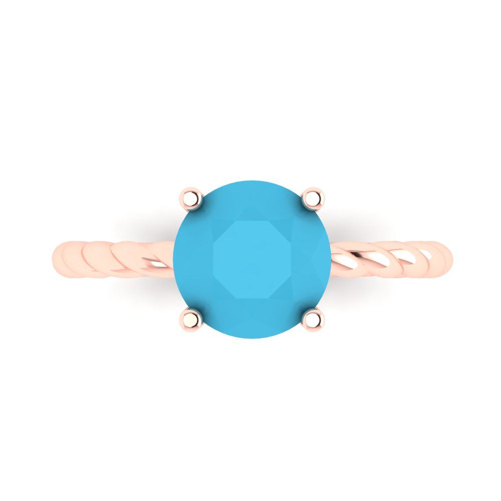 2 cttw Simulated Turquoise Solitaire  Engagement Ring - Solid Gold (Round Cut,8.0mm)