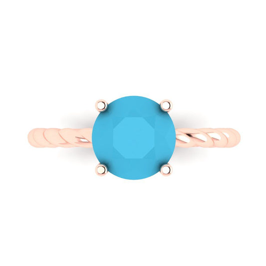 2 cttw Simulated Turquoise Solitaire  Engagement Ring - Solid Rose Gold (VVS1, Round Cut,8.0mm)