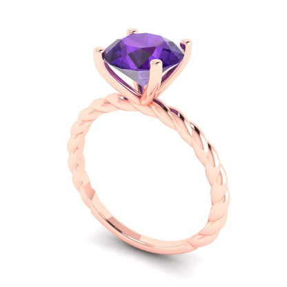 2 cttw Natural Amethyst Solitaire  Engagement Ring - Solid Gold (Round Cut,8.0mm)