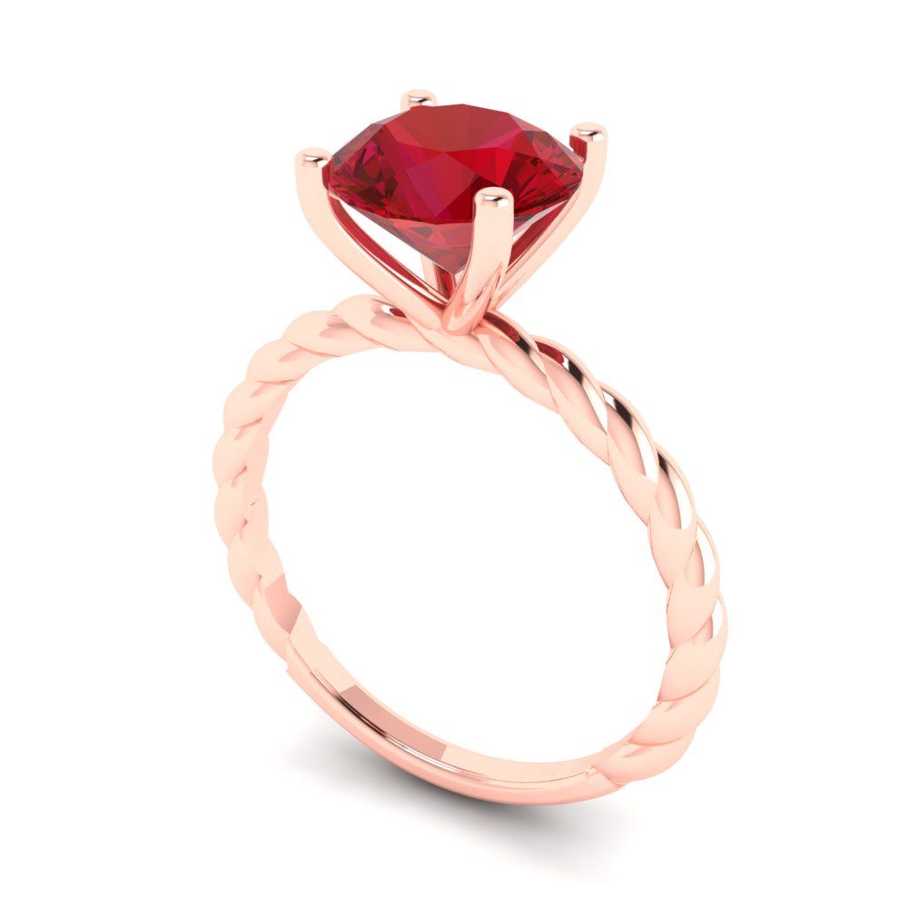 2 cttw Simulated Ruby Solitaire  Engagement Ring - Solid Rose Gold (VVS1, Round Cut,8.0mm)