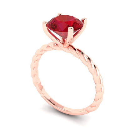 2 cttw Simulated Ruby Solitaire  Engagement Ring - Solid Rose Gold (VVS1, Round Cut,8.0mm)