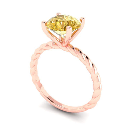 2 cttw Natural Citrine Solitaire  Engagement Ring - Solid Gold (Round Cut,8.0mm)