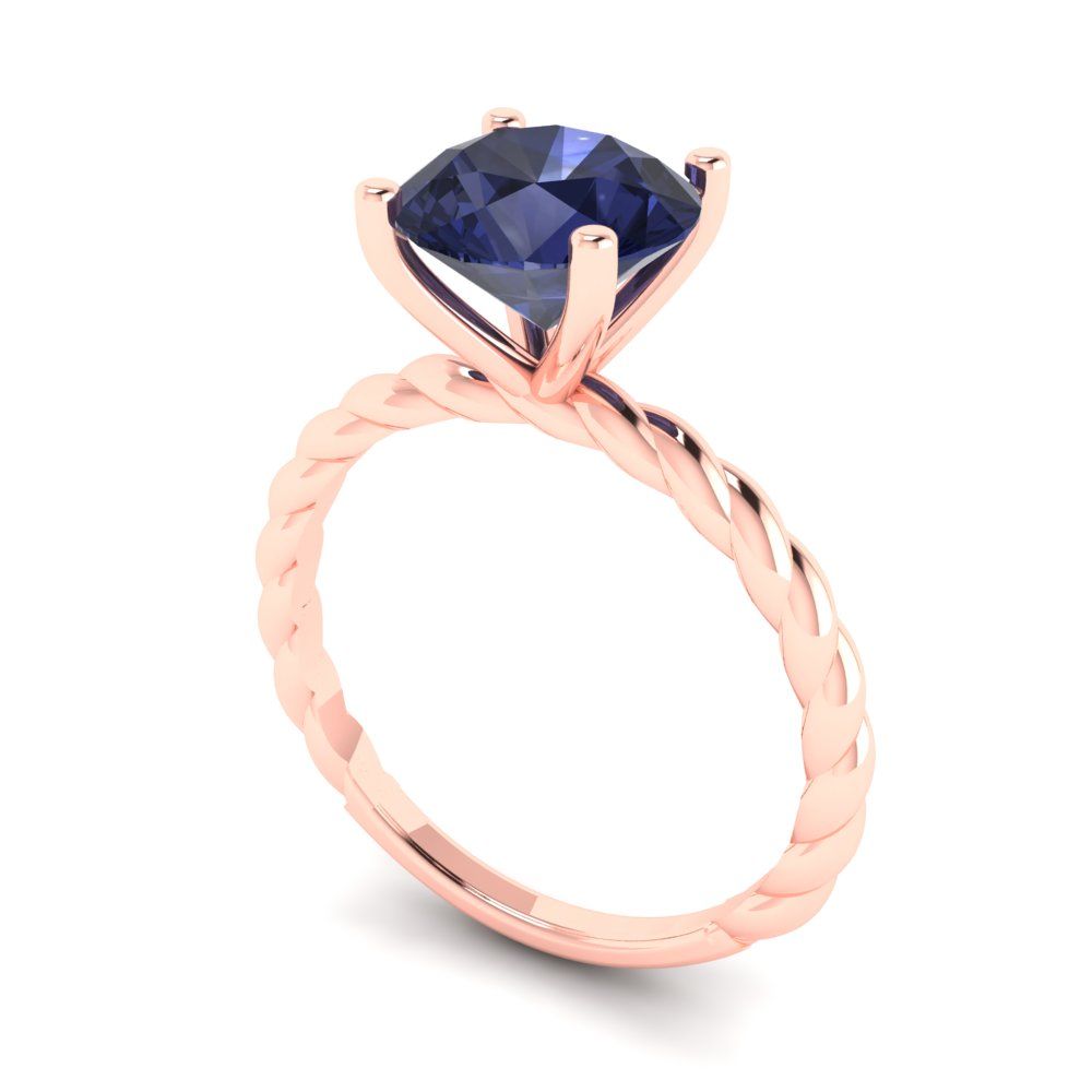 2 cttw Simulated Blue Sapphire Solitaire  Engagement Ring - Solid Gold (Round Cut,8.0mm)