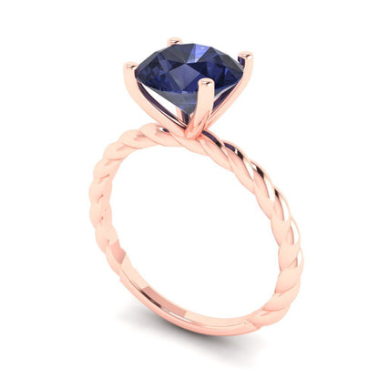 2 cttw Simulated Blue Sapphire Solitaire  Engagement Ring - Solid Gold (Round Cut,8.0mm)
