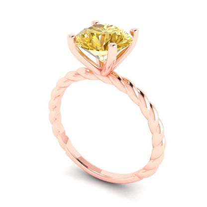 2 cttw Yellow Moissanite Solitaire  Engagement Ring - Solid Gold (Round Cut,8.0mm)