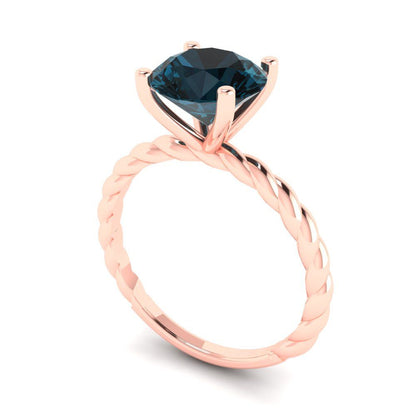 2 cttw Natural London Blue Topaz Solitaire  Engagement Ring - Solid Gold (Round Cut,8.0mm)