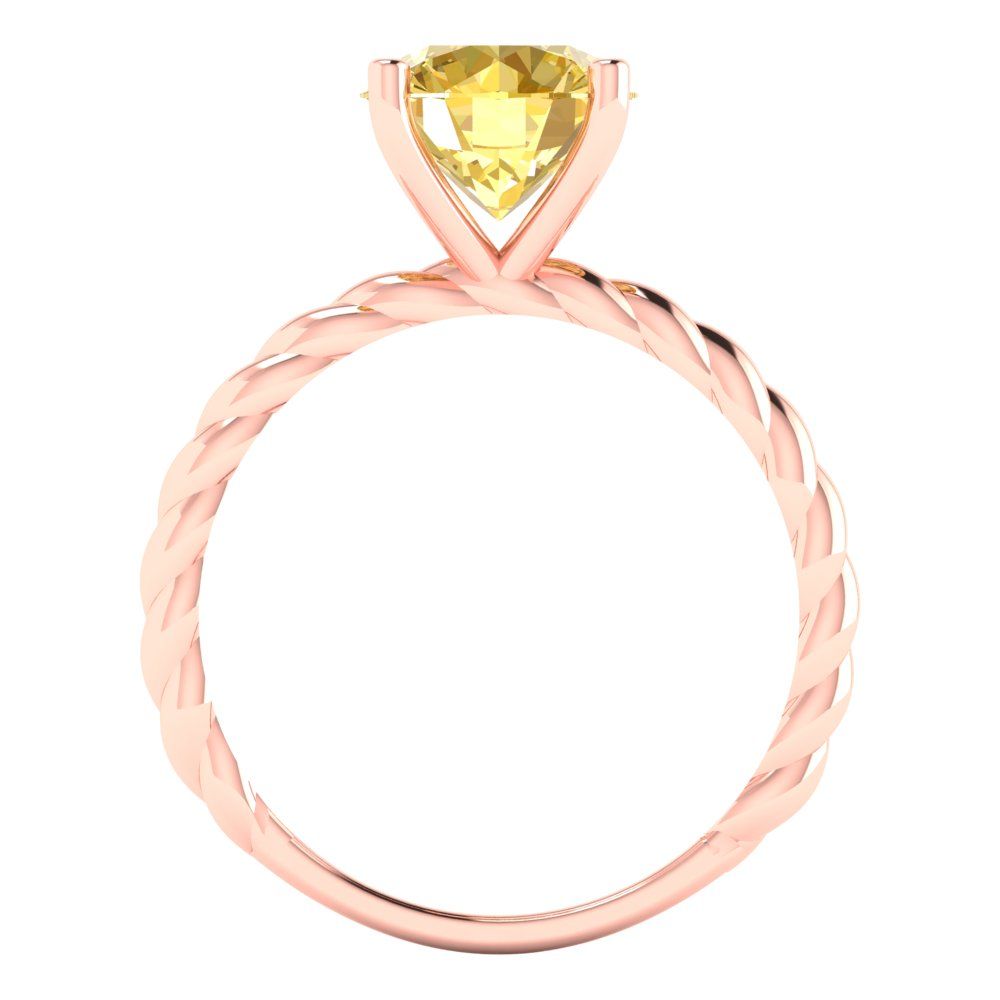 2 Round Cut Rope Knot Canary Yellow Simulated Diamond Classic Wedding Engagement Bridal Promise Designer Ring Real Solid 14k Rose Gold