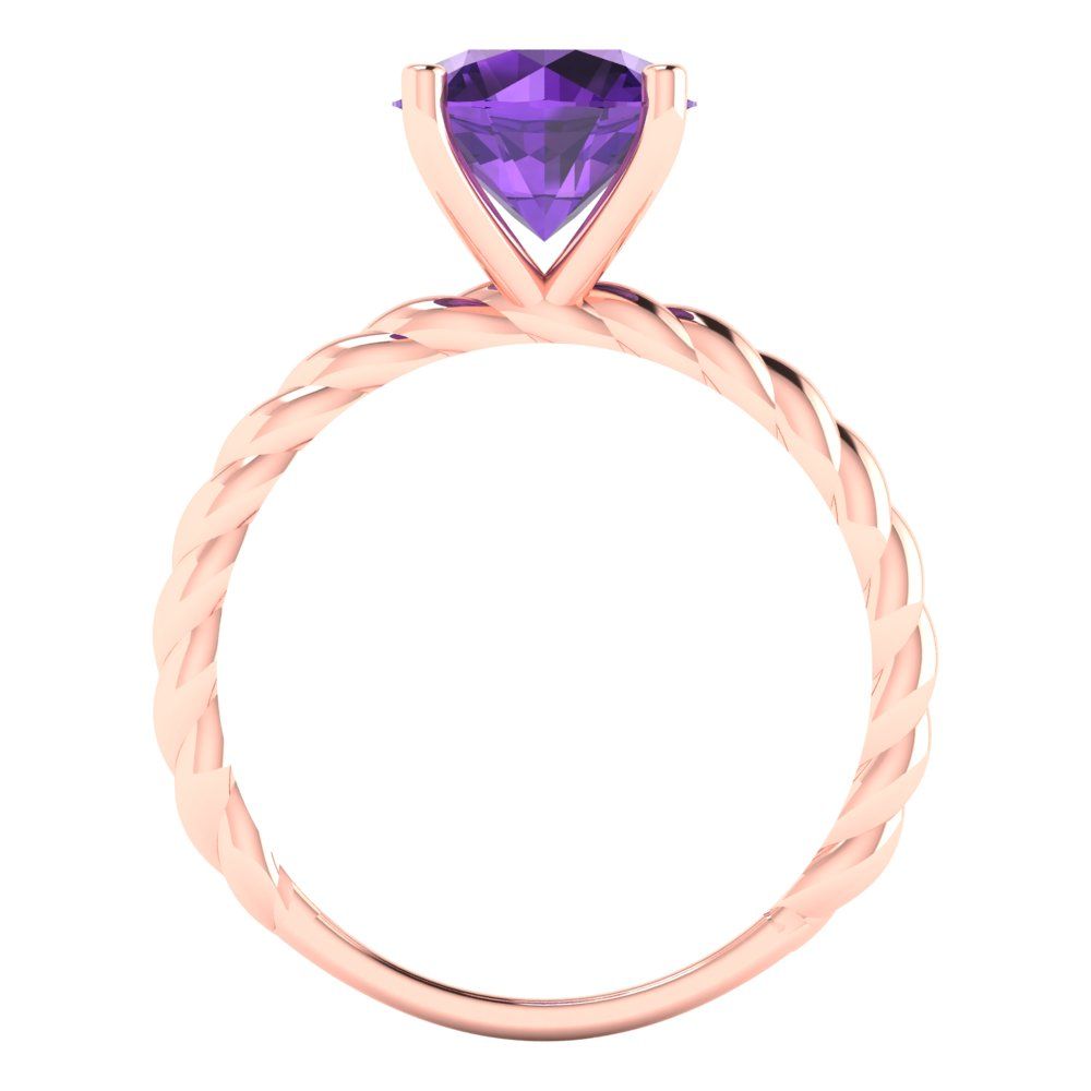 2 cttw Natural Amethyst Solitaire  Engagement Ring - Solid Gold (Round Cut,8.0mm)