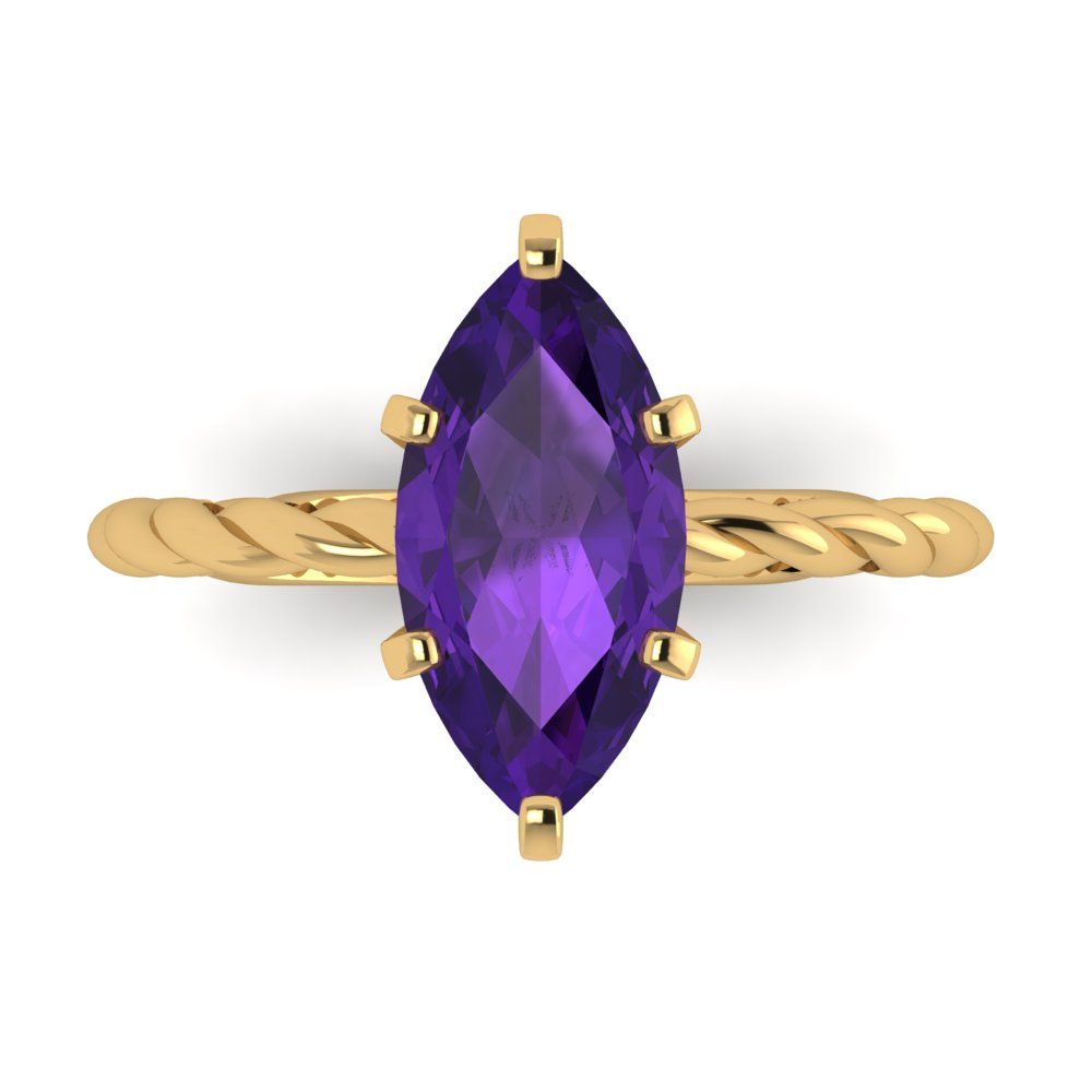 2 cttw Natural Amethyst Solitaire  Engagement Ring - Solid Gold (Marquise Cut,12x6mm )